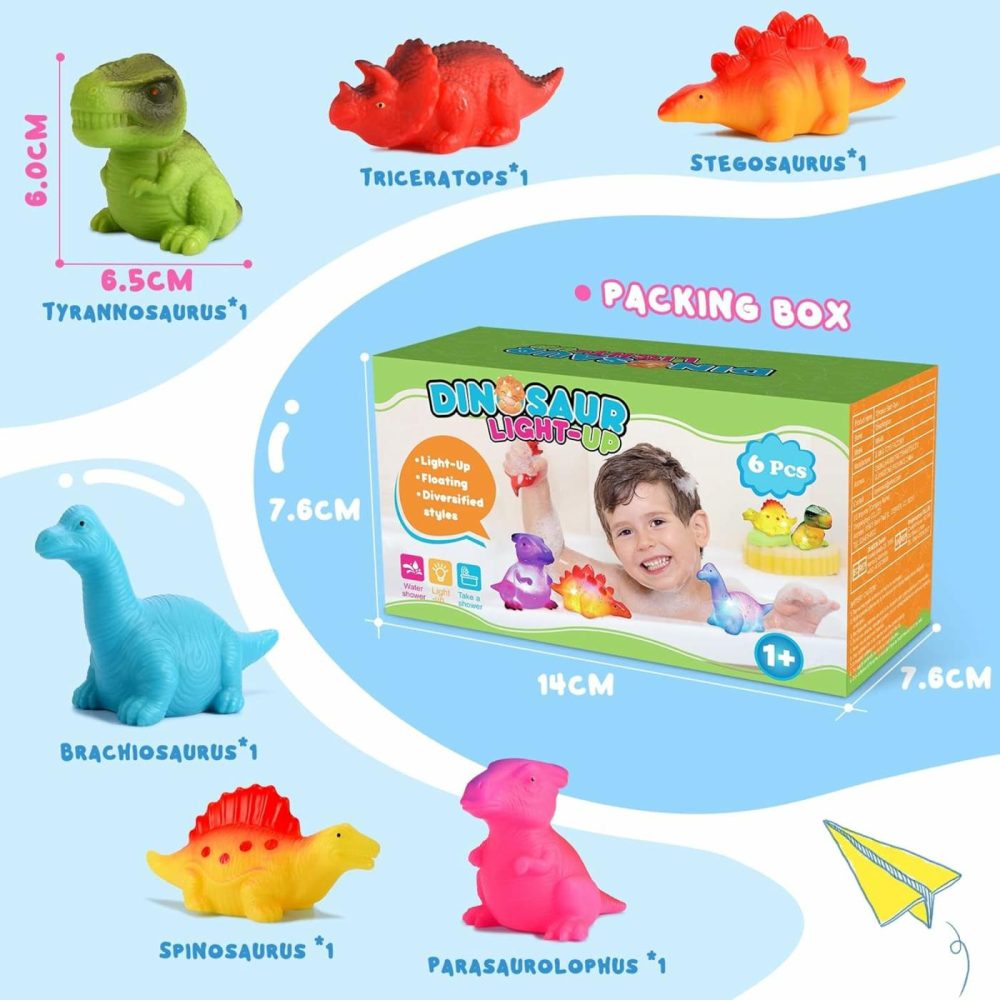 Baby Bath Toys For Toddlers 1-5  6 Packs Light Up Floating Dinosaur Toys For Kids 1-5 Year Olds Boys Girls Birthday For Babies Age 1-5 Sensory Toys Preschool Bathtub Pool Shower Games  |  Bath Toys All Toys Bath Toys