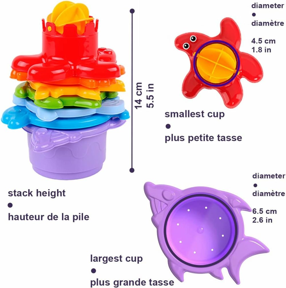 Baby Bath Toys For Toddlers – 12 Pcs Rainbow Stacking Cups Baby Toy With Bath Boats Train And Toddler Watering Can – Stackable Plastic Bath Toys – Sea Animal Shapes Bath Toy For Girls And Boys  |  Bath Toys All Toys Bath Toys