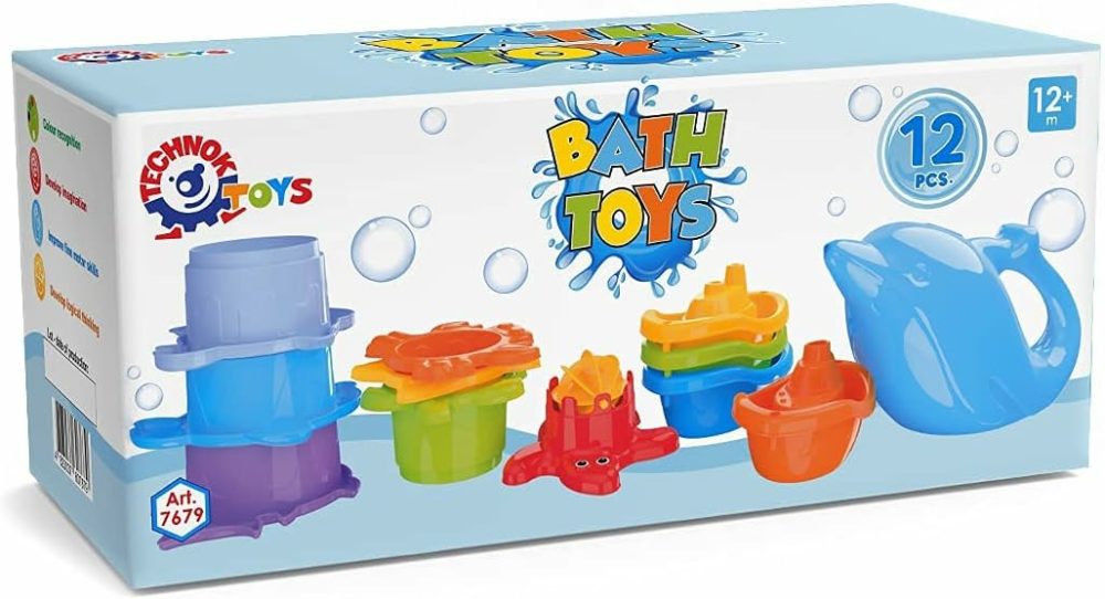 Baby Bath Toys For Toddlers – 12 Pcs Rainbow Stacking Cups Baby Toy With Bath Boats Train And Toddler Watering Can – Stackable Plastic Bath Toys – Sea Animal Shapes Bath Toy For Girls And Boys  |  Bath Toys All Toys Bath Toys