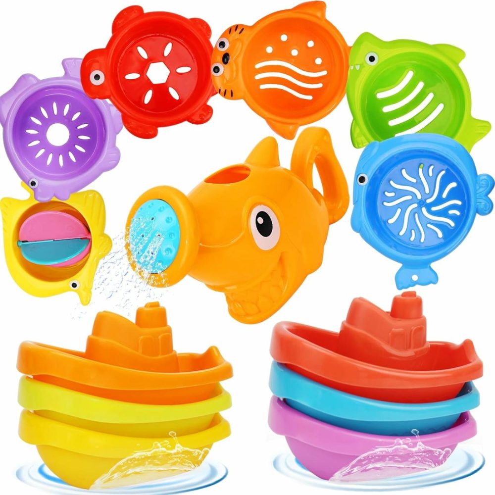 Baby Bath Toys For Toddlers | 13 Pcs Toddler Water Toys | Infants Bathtub Toys With 1 Shark Shower | 6 Toy Boats And 6 Baby Bath Cup | Bath Toys For Babies 6-12 Months  |  Bath Toys All Toys Bath Toys