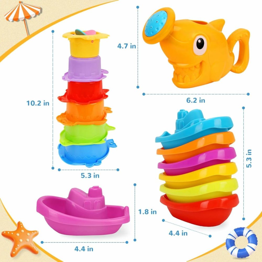 Baby Bath Toys For Toddlers | 13 Pcs Toddler Water Toys | Infants Bathtub Toys With 1 Shark Shower | 6 Toy Boats And 6 Baby Bath Cup | Bath Toys For Babies 6-12 Months  |  Bath Toys All Toys Bath Toys