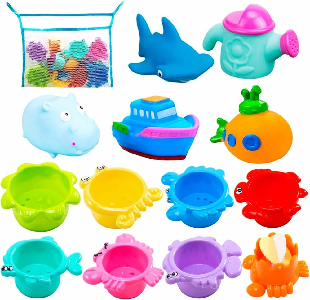 Baby Bath Toys For Water Table  Toddler Water Toys With Mold Free Bath Toys Stacking Cups  Quick Dry Organizer Net  13 Pcs Water Table Toys For Toddlers Bathtub Game  Beach And Pool Party  |  Bath Toys All Toys Bath Toys