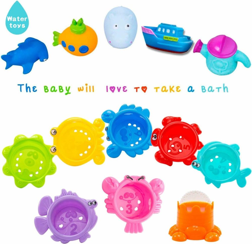 Baby Bath Toys For Water Table  Toddler Water Toys With Mold Free Bath Toys Stacking Cups  Quick Dry Organizer Net  13 Pcs Water Table Toys For Toddlers Bathtub Game  Beach And Pool Party  |  Bath Toys All Toys Bath Toys