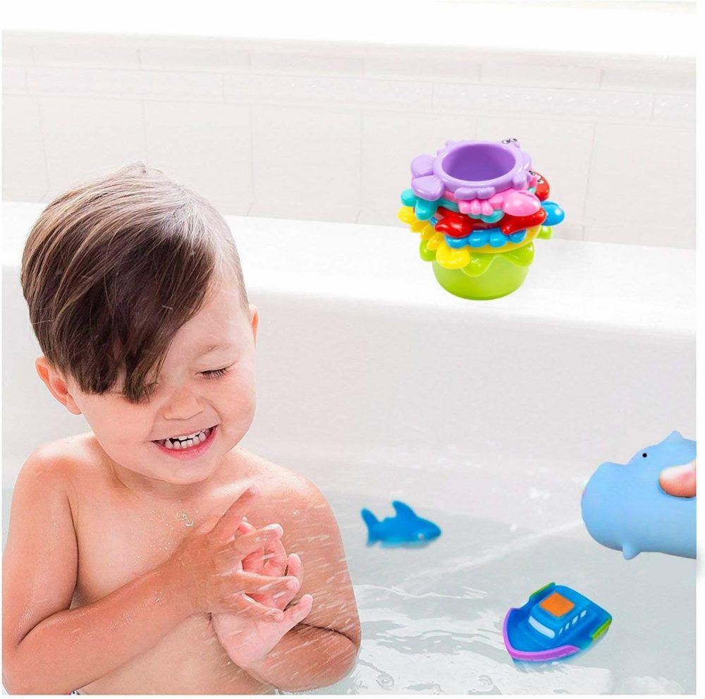 Baby Bath Toys For Water Table  Toddler Water Toys With Mold Free Bath Toys Stacking Cups  Quick Dry Organizer Net  13 Pcs Water Table Toys For Toddlers Bathtub Game  Beach And Pool Party  |  Bath Toys All Toys Bath Toys