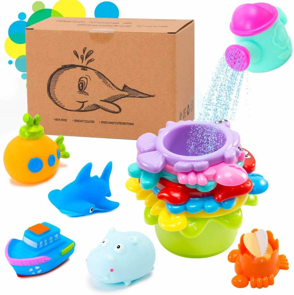 Baby Bath Toys For Water Table  Toddler Water Toys With Mold Free Bath Toys Stacking Cups  Quick Dry Organizer Net  13 Pcs Water Table Toys For Toddlers Bathtub Game  Beach And Pool Party  |  Bath Toys All Toys Bath Toys