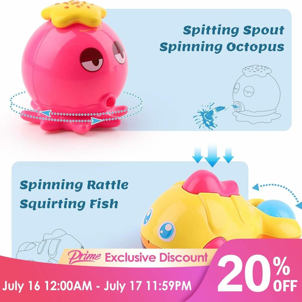 Baby Bath Toys W/ Organizer  Water Squirting Octopus  Wind Up Swimming Turtle  Bathtub & Shower  Stacking Cups  Gift For 6  9  12  18 Months 1  2  3 Years  Toddlers  Girls  Boys & Kids  |  Bath Toys All Toys Bath Toys