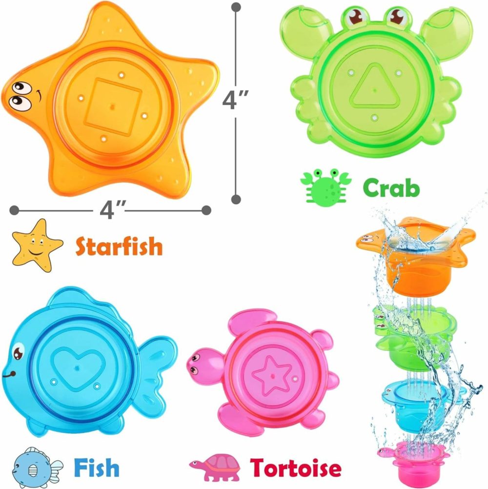 Baby Bath Toys W/ Organizer  Water Squirting Octopus  Wind Up Swimming Turtle  Bathtub & Shower  Stacking Cups  Gift For 6  9  12  18 Months 1  2  3 Years  Toddlers  Girls  Boys & Kids  |  Bath Toys All Toys Bath Toys