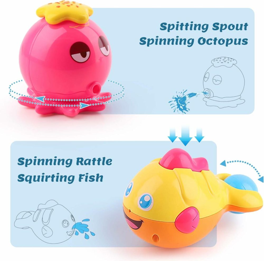 Baby Bath Toys W/ Organizer  Water Squirting Octopus  Wind Up Swimming Turtle  Bathtub & Shower  Stacking Cups  Gift For 6  9  12  18 Months 1  2  3 Years  Toddlers  Girls  Boys & Kids  |  Bath Toys All Toys Bath Toys