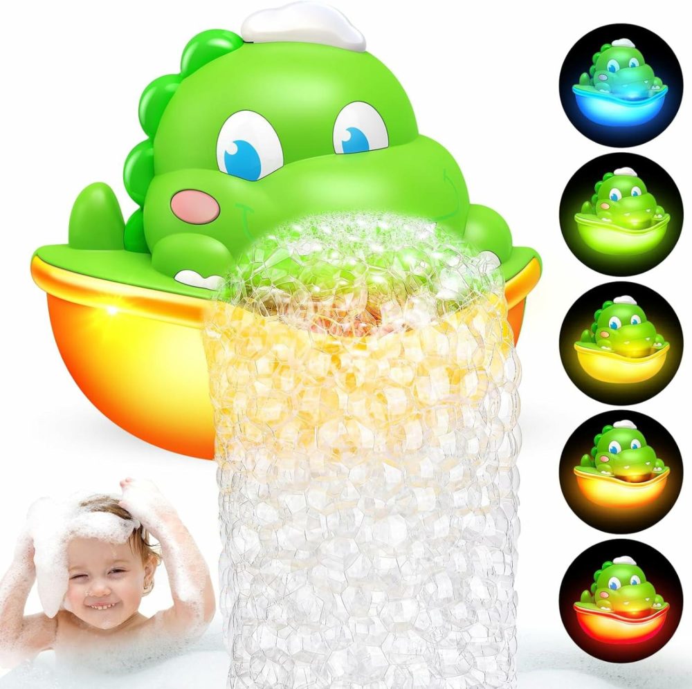 Baby Bath Toys,Light-Up Bath Toys Bath Bubble Machine Automatic Bubble Maker With Cool Light Bath Toys For Kids Ages 1-3 4-8 Toddler Bath Toys Dinosaur Toys For Kids 3-5 Gifts For Boys Girls  |  Bath Toys All Toys Bath Toys