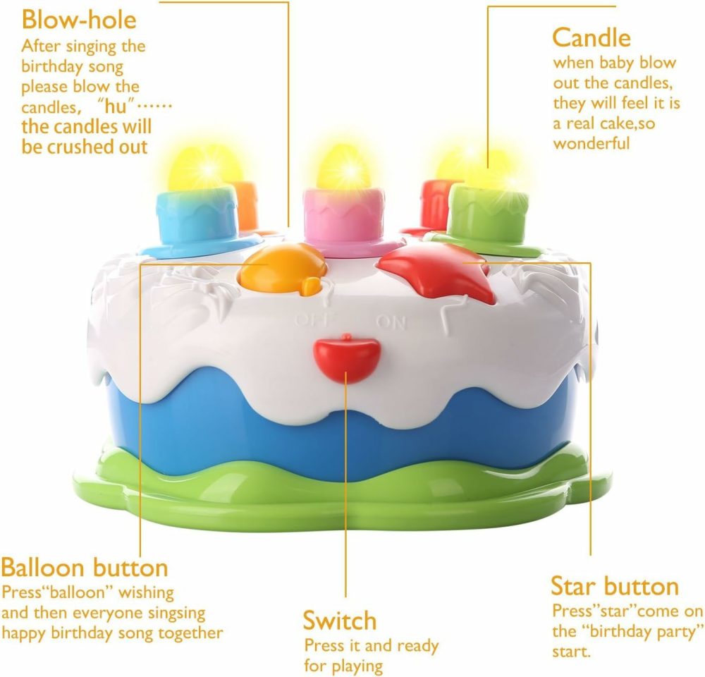 Baby Birthday Cake Toy With Candles Music Toy For 2 3 4 5 Years Old Toddler Christmas Gift  |  Musical Toys All Toys multicolored