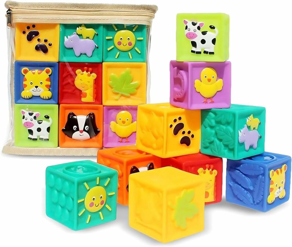 Baby Blocks  9Pcs Soft Squeeze Building Blocks Stacking Toys For 6+ Months Babies  Baby Teething Chewing Educational Blocks Set With Numbers Animals Shapes Textures  |  Sorting & Stacking Toys All Toys Sorting & Stacking Toys