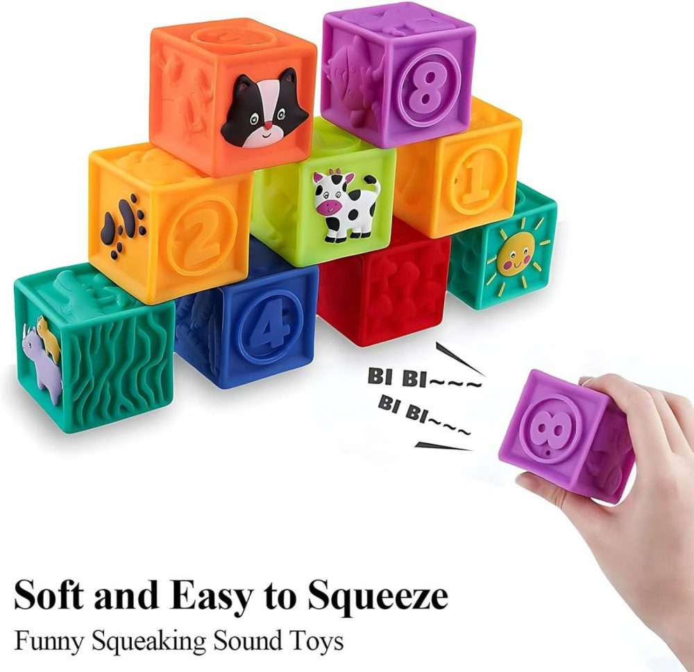 Baby Blocks  9Pcs Soft Squeeze Building Blocks Stacking Toys For 6+ Months Babies  Baby Teething Chewing Educational Blocks Set With Numbers Animals Shapes Textures  |  Sorting & Stacking Toys All Toys Sorting & Stacking Toys