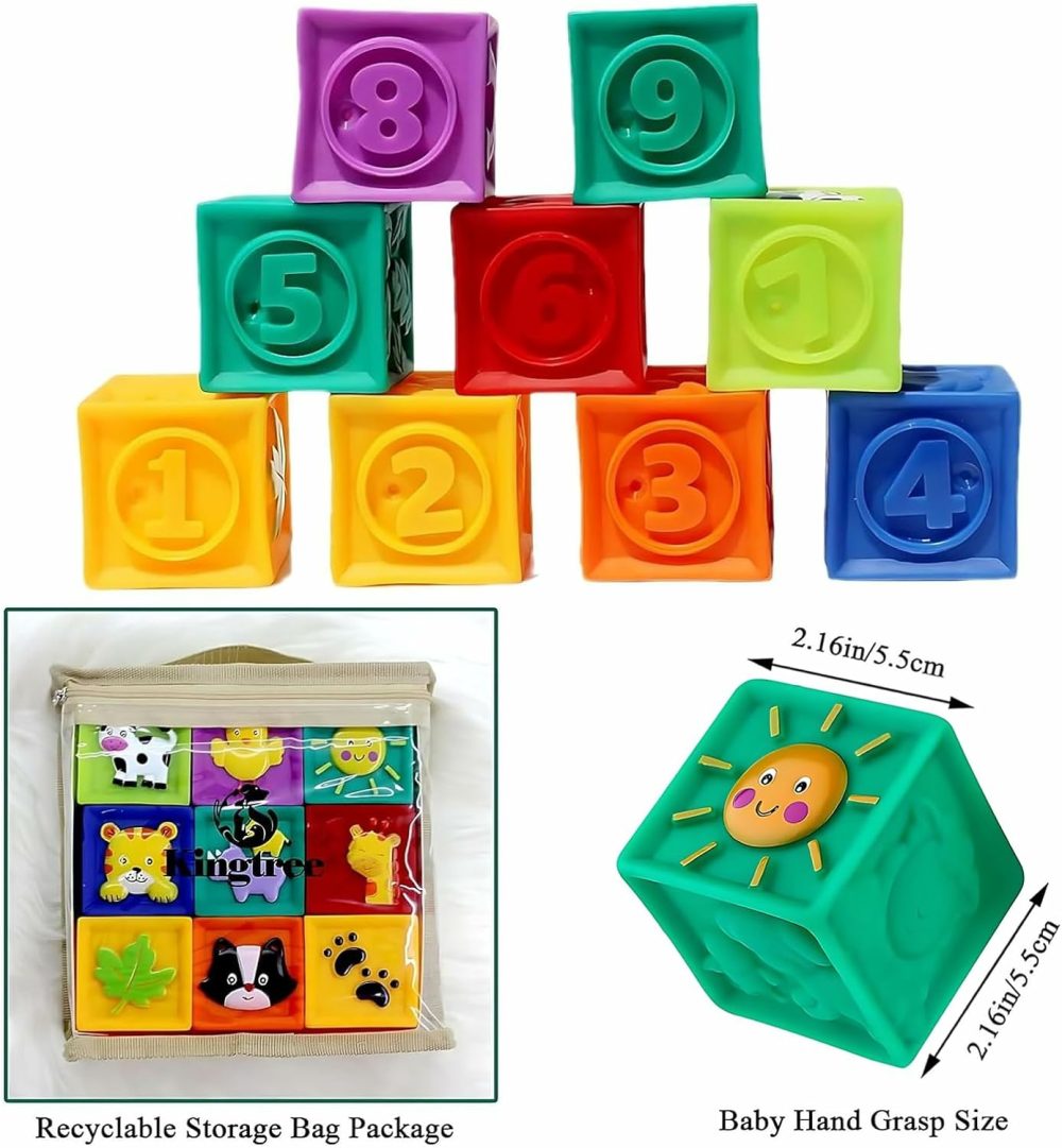 Baby Blocks  9Pcs Soft Squeeze Building Blocks Stacking Toys For 6+ Months Babies  Baby Teething Chewing Educational Blocks Set With Numbers Animals Shapes Textures  |  Sorting & Stacking Toys All Toys Sorting & Stacking Toys