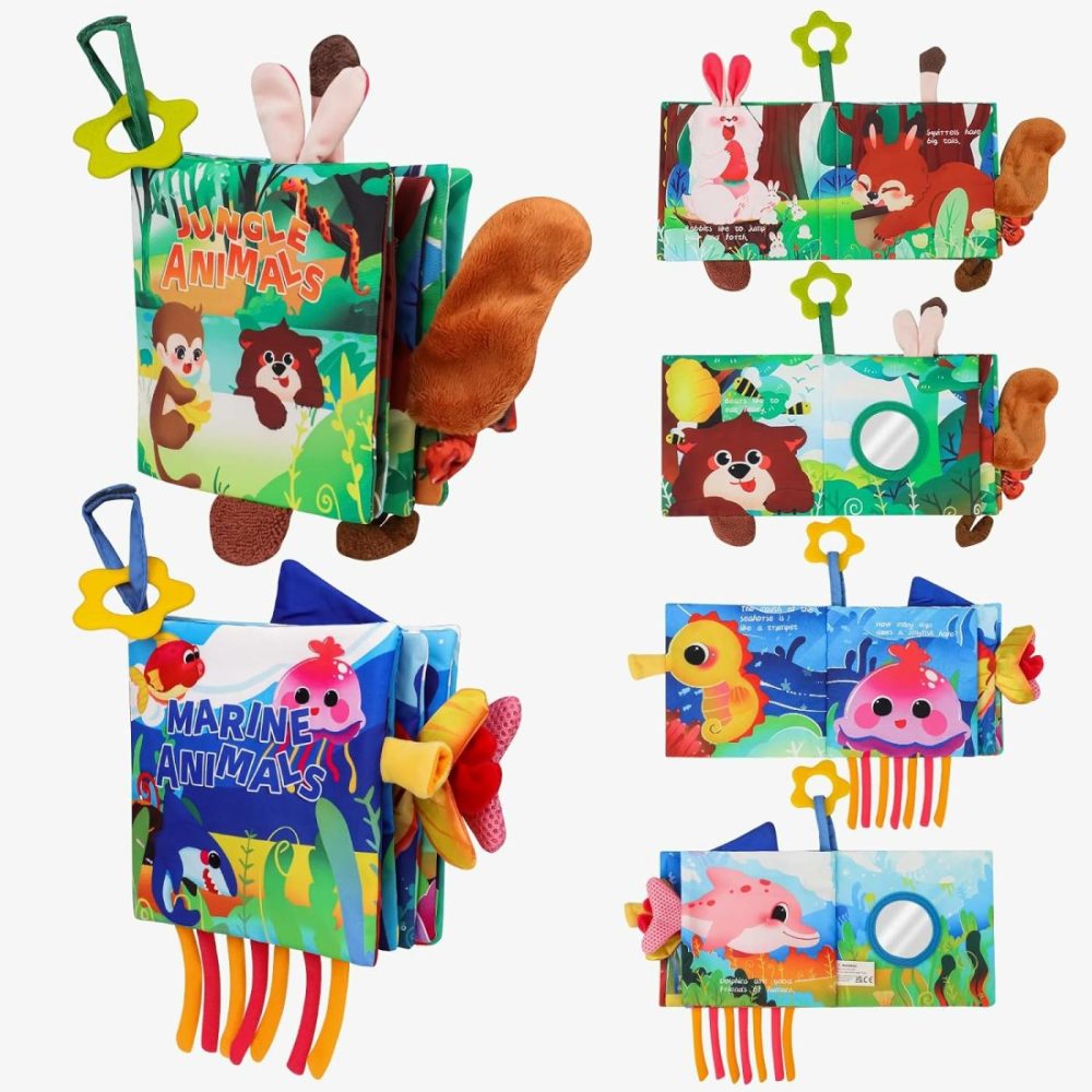 Baby Books 0-6 Months  2Pcs Sensory Soft Books Baby Toys 6 To 12 Months 3D Touch & Feel Crinkle Cloth Books Baby Teething Toys High Contrast Sensory Infant Newborn Early Learning Stroller Toy  |  Car Seat & Stroller Toys All Toys Car Seat & Stroller Toys