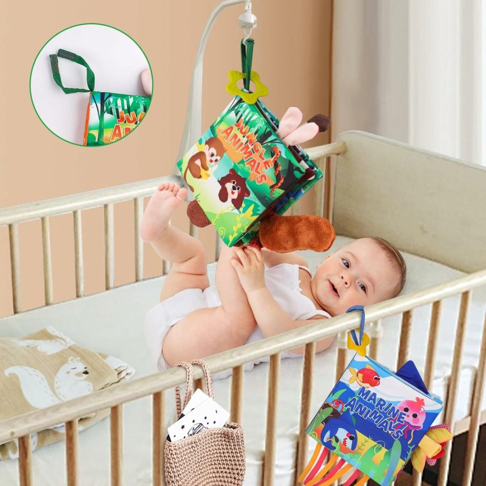 Baby Books 0-6 Months  2Pcs Sensory Soft Books Baby Toys 6 To 12 Months 3D Touch & Feel Crinkle Cloth Books Baby Teething Toys High Contrast Sensory Infant Newborn Early Learning Stroller Toy  |  Car Seat & Stroller Toys All Toys Car Seat & Stroller Toys