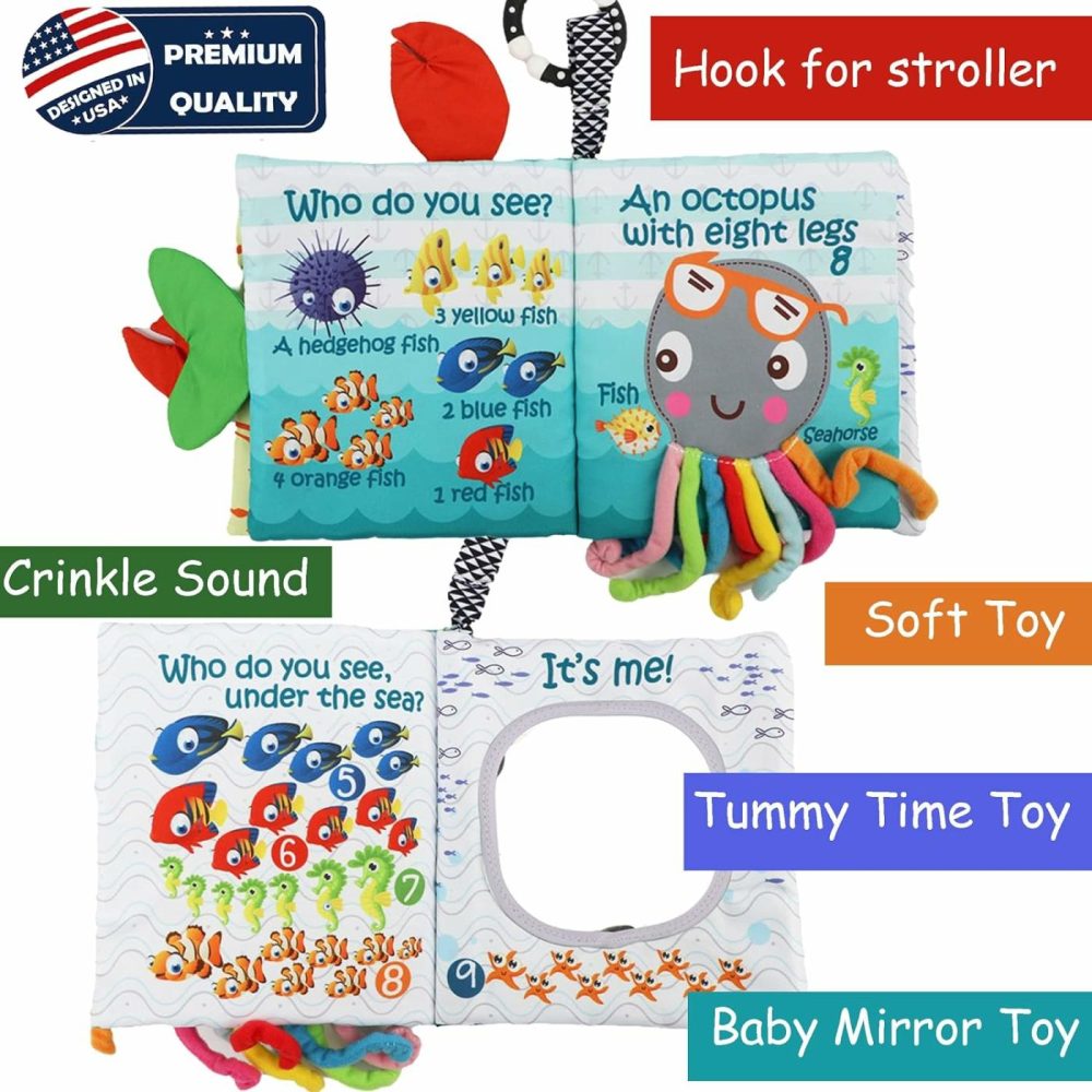 Baby Books Toys  Touch And Feel Cloth Soft Crinkle Books For Babies,Toddlers Infant,Early Learning Infant Tummy Time Sensory Toys,Baby Books 0-6 6 To 12 Months,Baby Gifts (With Gift Box) & Teether  |  Teethers All Toys Sea Animal with gift box