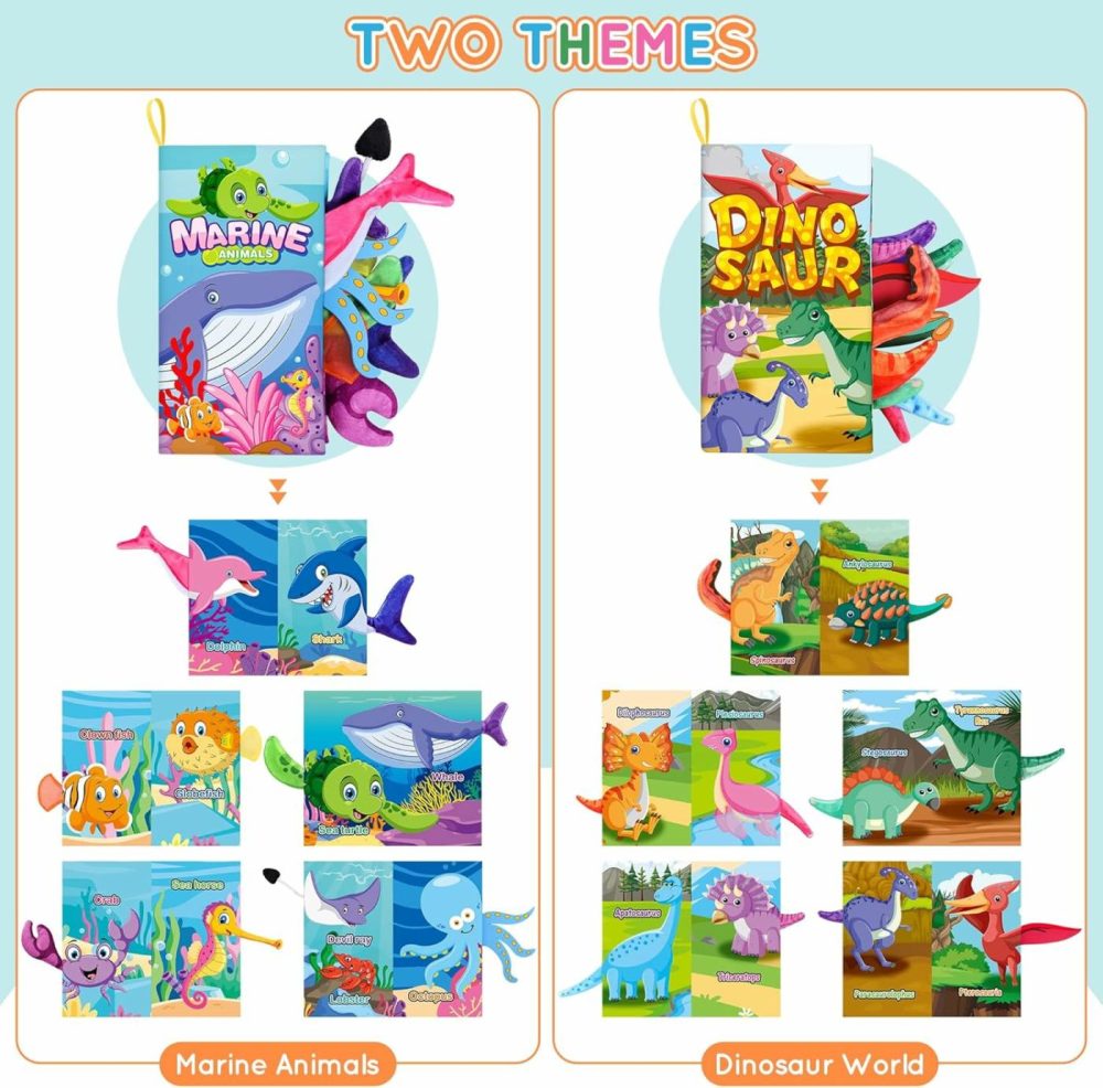 Baby Books,2Pcs Early Development Interactive Baby Toys For 6-12 Months Boys Girls,Soft Crinkle Cloth Books For 0-3-6 Infants,Toddlers,Touch Feel Sensory Stroller Shower Toys Gifts For Newborn  |  Car Seat & Stroller Toys All Toys Car Seat & Stroller Toys