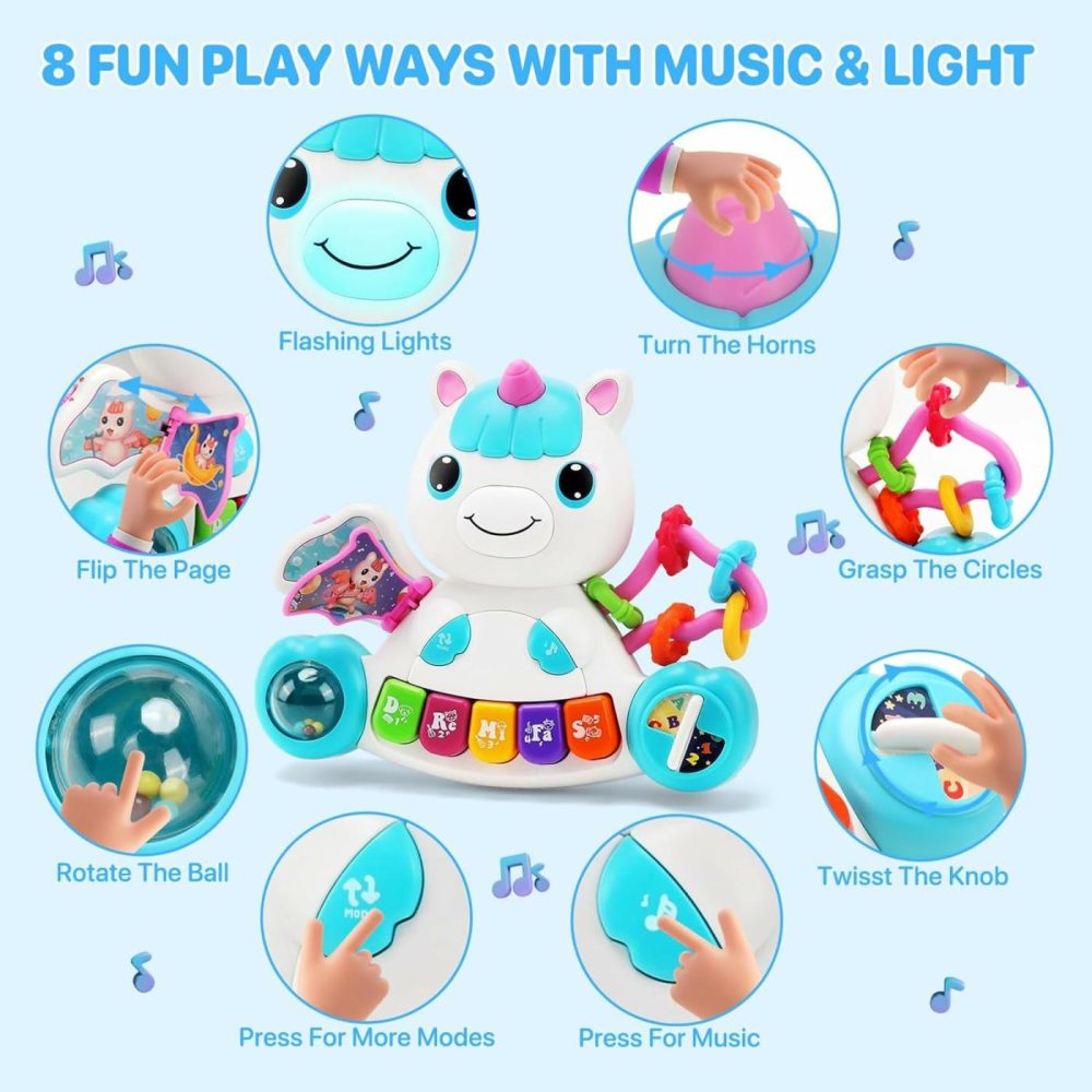 Baby Boy Toys 6 To 12 Months  Unicorn Baby Piano Musical Light Infant Toys 6 9 12 18 Months-Toddler Old Baby Music Toys Early Education Birthday Gift For 1 Year Old Girls Boys Blue  |  Musical Toys All Toys Blue