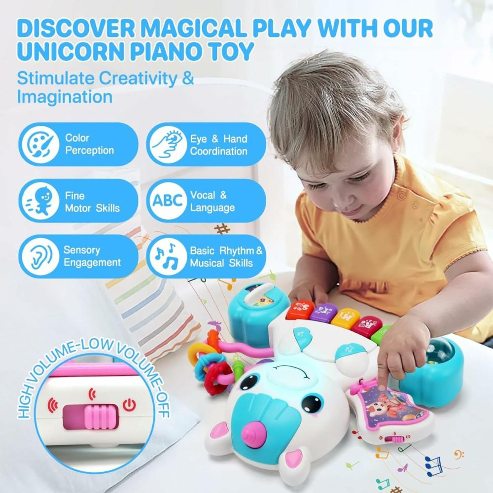 Baby Boy Toys 6 To 12 Months  Unicorn Baby Piano Musical Light Infant Toys 6 9 12 18 Months-Toddler Old Baby Music Toys Early Education Birthday Gift For 1 Year Old Girls Boys Blue  |  Musical Toys All Toys Blue