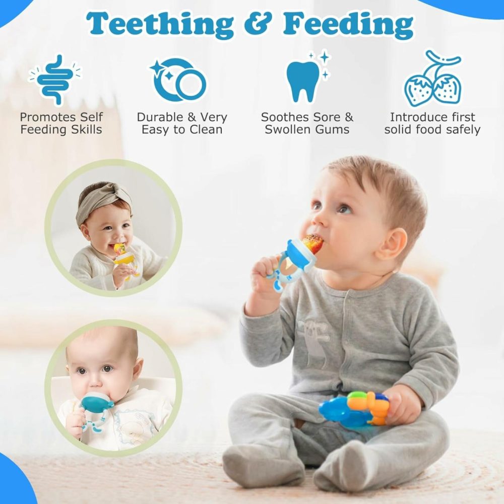 Baby Breastmilk Popsicle Molds & Baby Fruit Feeder- Silicone Baby Food Freezer Tray,Baby Food Pacifier Feeder And Teether  |  Teethers All Toys Blue