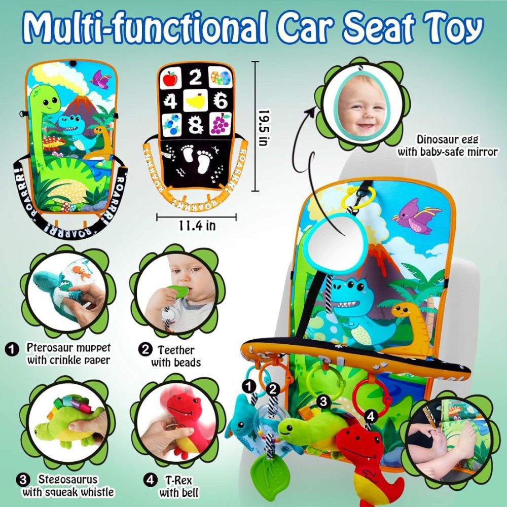 Baby Car Seat Dinosaurs Toys – Kick And Play Double Sided Infant Car Seat Toys With Plush Toys  Mirror  Teether For Baby  Baby Travel Activities  Christmas Birthday Gifts Newborn Infant Toys  |  Car Seat & Stroller Toys All Toys Car Seat & Stroller Toys