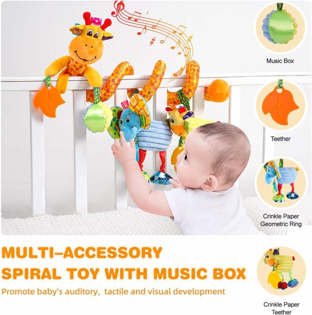 Baby Car Seat Stroller Crib Toys  Plush Hanging Spiral Activity Pram Crib Toy With Music Box  Rattles  Squeaker For Babies Infant Boys Girls Gifts (Giraffe)  |  Car Seat & Stroller Toys All Toys Car Seat & Stroller Toys