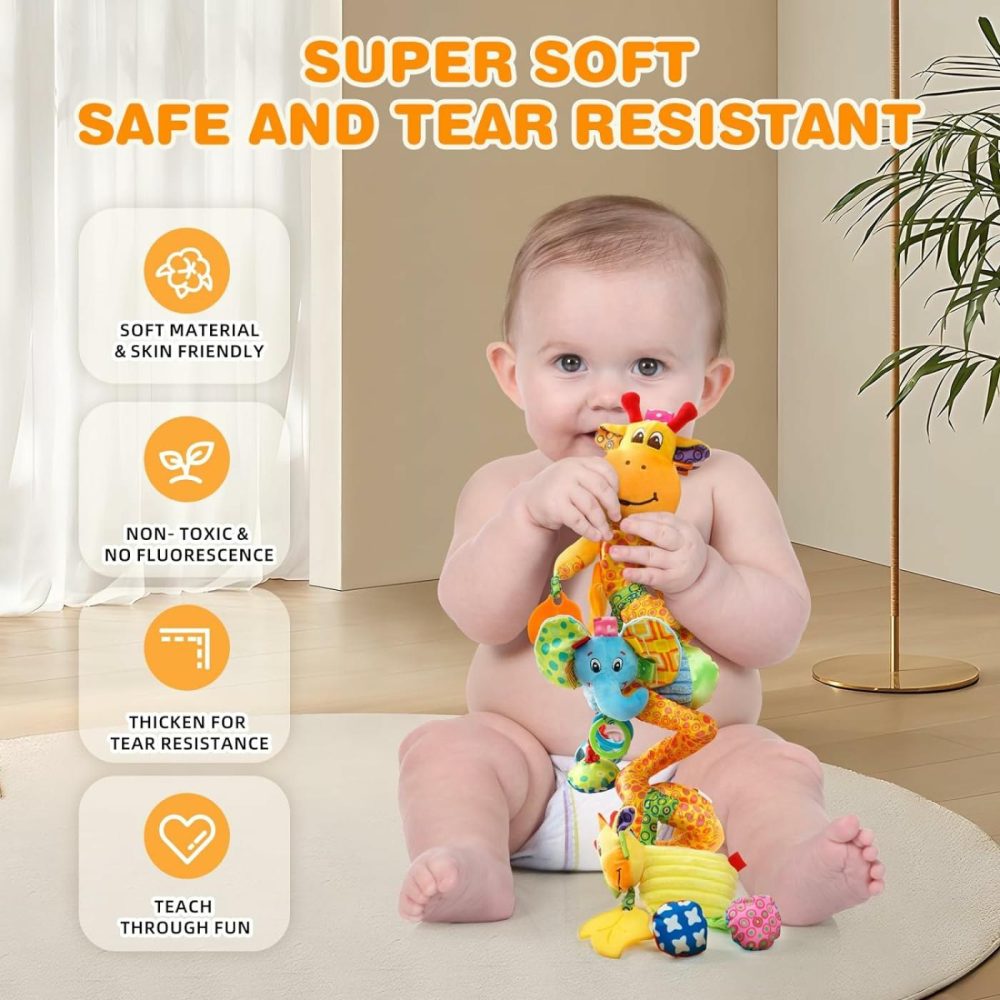 Baby Car Seat Stroller Crib Toys  Plush Hanging Spiral Activity Pram Crib Toy With Music Box  Rattles  Squeaker For Babies Infant Boys Girls Gifts (Giraffe)  |  Car Seat & Stroller Toys All Toys Car Seat & Stroller Toys