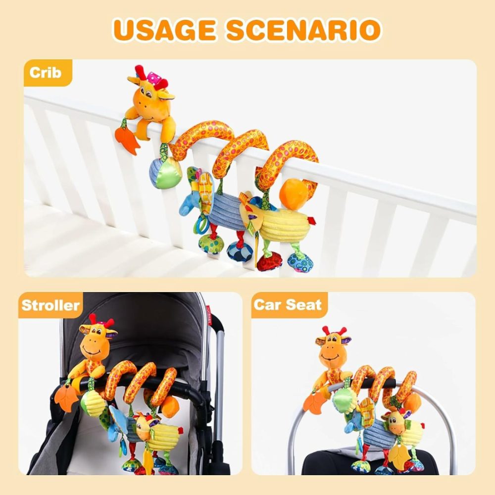 Baby Car Seat Stroller Crib Toys  Plush Hanging Spiral Activity Pram Crib Toy With Music Box  Rattles  Squeaker For Babies Infant Boys Girls Gifts (Giraffe)  |  Car Seat & Stroller Toys All Toys Car Seat & Stroller Toys