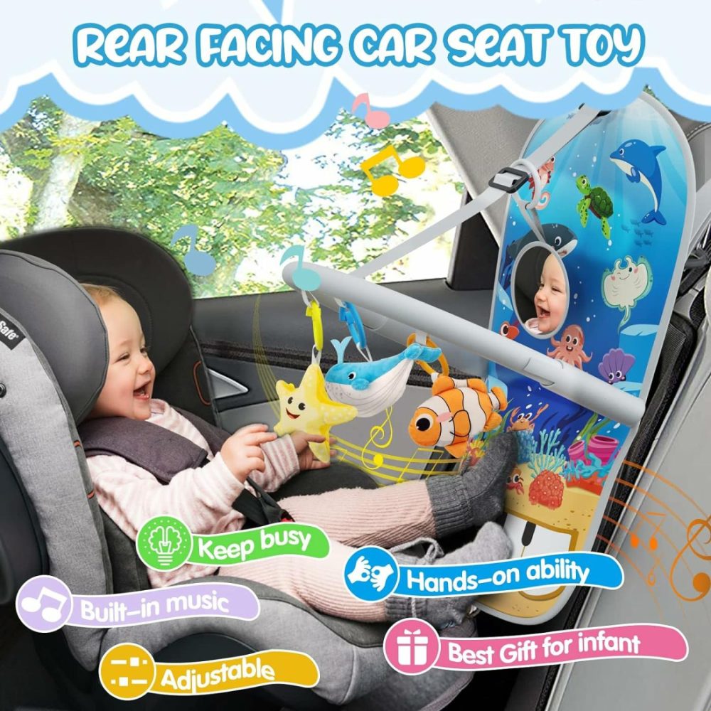 Baby Car Seat Toys For Travel 6 To 12 Months  Adjustable With Musical Pedal Piano  Baby Mirror And Hanging Squeaky Sensory Soft Infant Toys  Rear Facing  |  Car Seat & Stroller Toys All Toys Car Seat & Stroller Toys