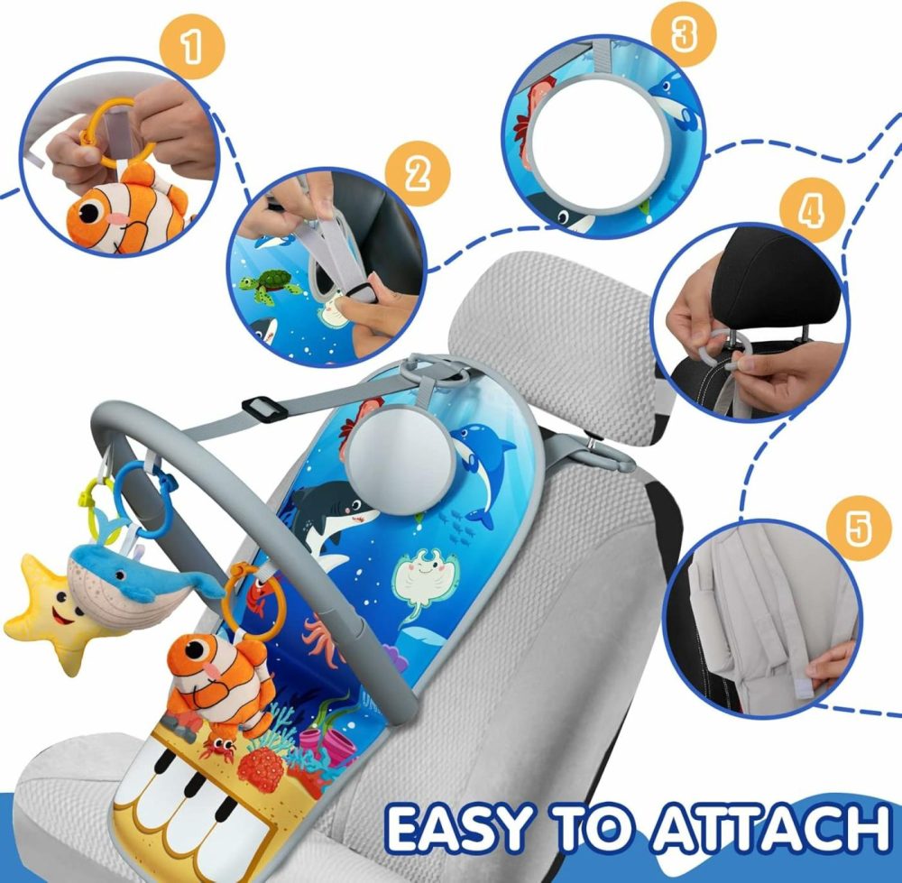 Baby Car Seat Toys For Travel 6 To 12 Months  Adjustable With Musical Pedal Piano  Baby Mirror And Hanging Squeaky Sensory Soft Infant Toys  Rear Facing  |  Car Seat & Stroller Toys All Toys Car Seat & Stroller Toys