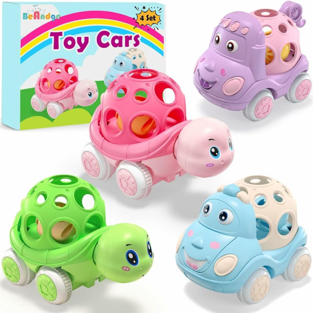 Baby Car Toys For 1 One Year Old Girl & Boy  Pink Rattle Push Cars For Toddler Girls Age 1-2 1-3 Baby Girl Gifts  Green Toy Trucks Soft Rattles For Babies Infant Boys 1+ 2 3 Yr Birthday Gift  |  Rattles & Plush Rings All Toys Pink & Green