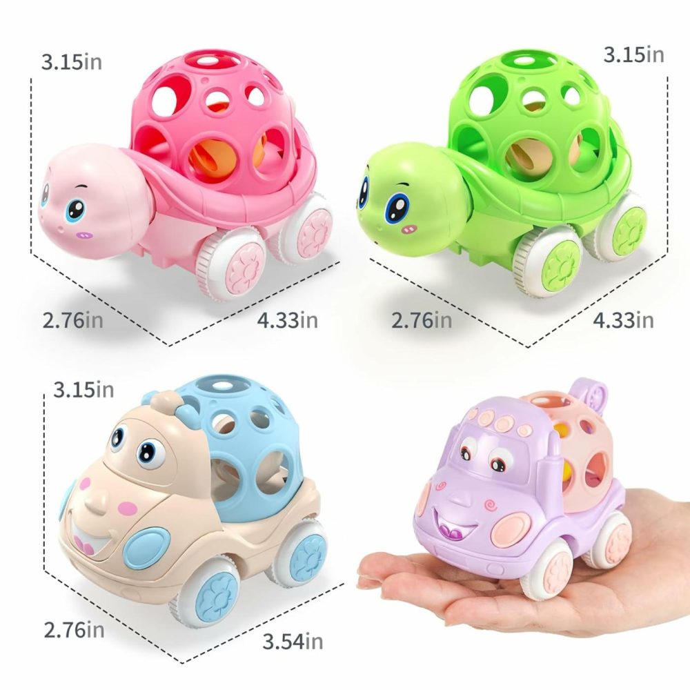 Baby Car Toys For 1 One Year Old Girl & Boy  Pink Rattle Push Cars For Toddler Girls Age 1-2 1-3 Baby Girl Gifts  Green Toy Trucks Soft Rattles For Babies Infant Boys 1+ 2 3 Yr Birthday Gift  |  Rattles & Plush Rings All Toys Pink & Green