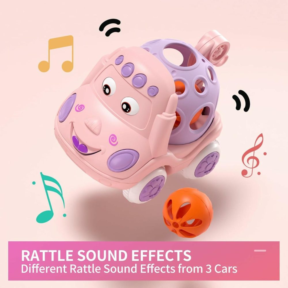 Baby Car Toys For 1 One Year Old Girl & Boy  Pink Rattle Push Cars For Toddler Girls Age 1-2 1-3 Baby Girl Gifts  Green Toy Trucks Soft Rattles For Babies Infant Boys 1+ 2 3 Yr Birthday Gift  |  Rattles & Plush Rings All Toys Pink & Green