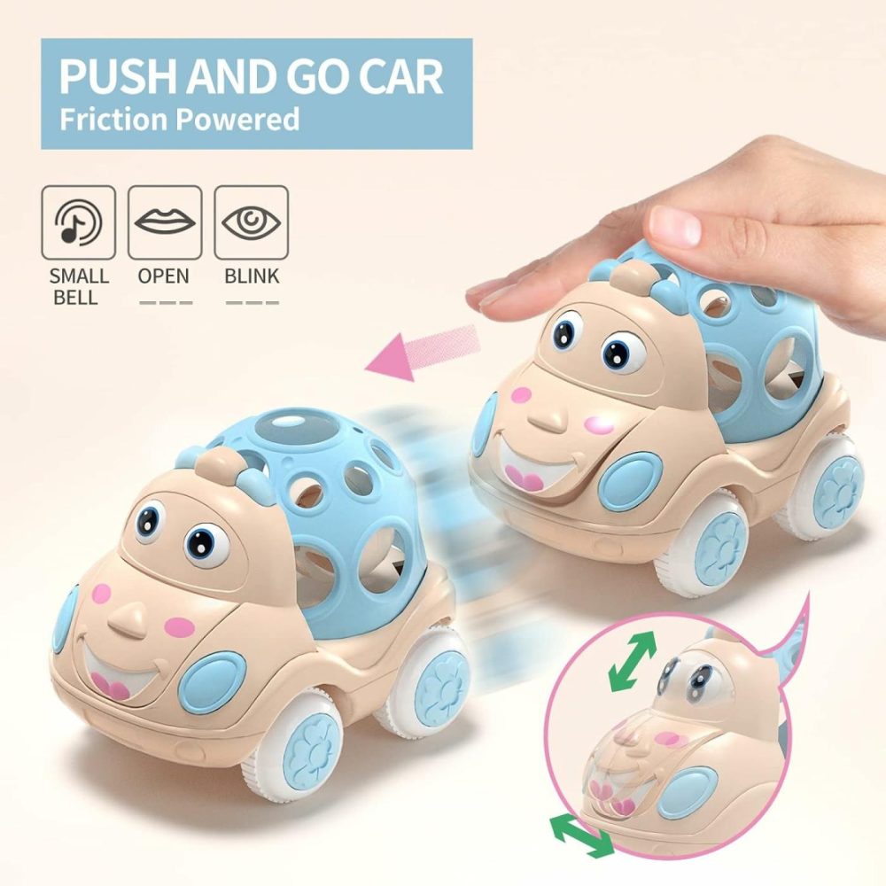 Baby Car Toys For 1 One Year Old Girl & Boy  Pink Rattle Push Cars For Toddler Girls Age 1-2 1-3 Baby Girl Gifts  Green Toy Trucks Soft Rattles For Babies Infant Boys 1+ 2 3 Yr Birthday Gift  |  Rattles & Plush Rings All Toys Pink & Green