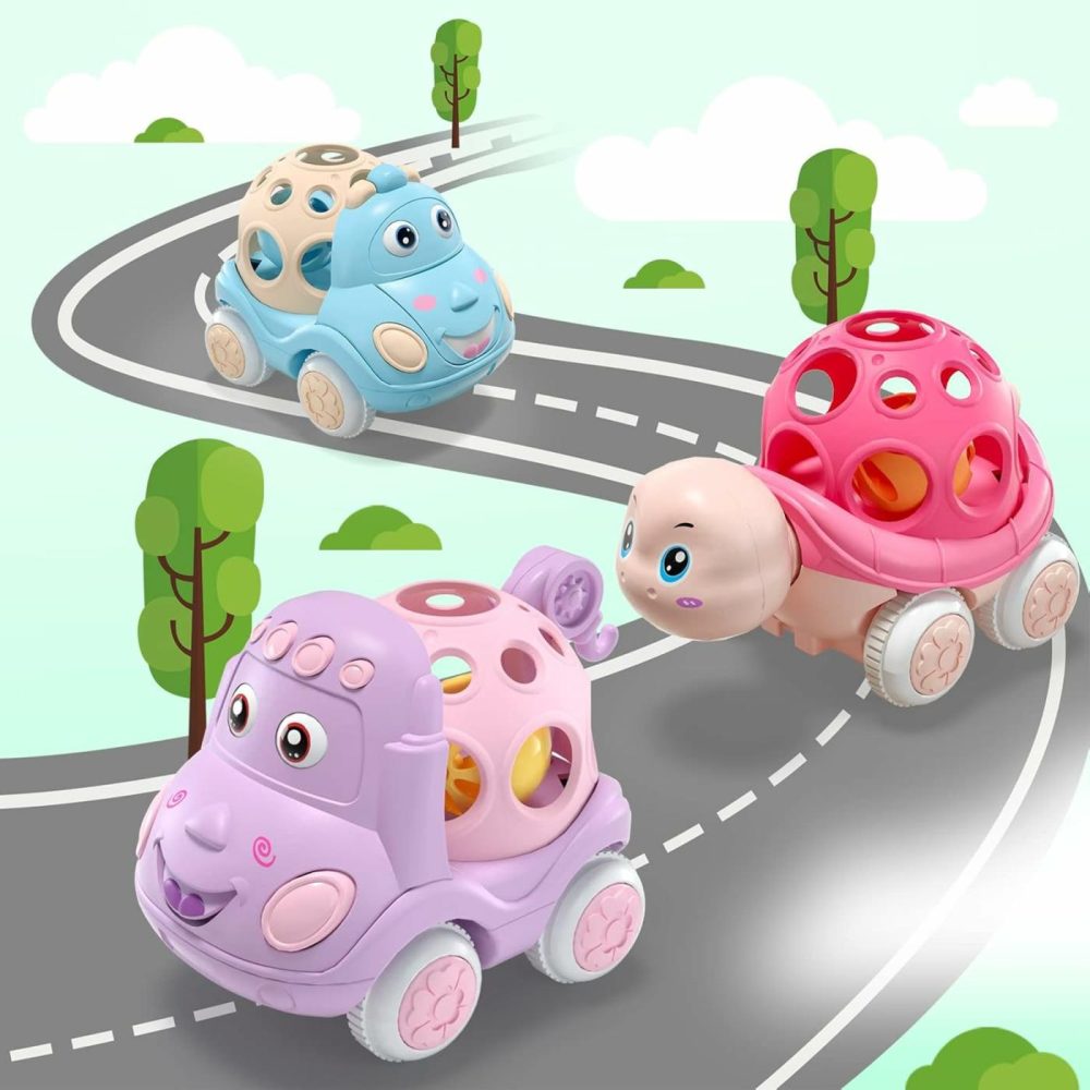 Baby Car Toys For 1 One Year Old Girl & Boy  Pink Rattle Push Cars For Toddler Girls Age 1-2 1-3 Baby Girl Gifts  Green Toy Trucks Soft Rattles For Babies Infant Boys 1+ 2 3 Yr Birthday Gift  |  Rattles & Plush Rings All Toys Pink & Green