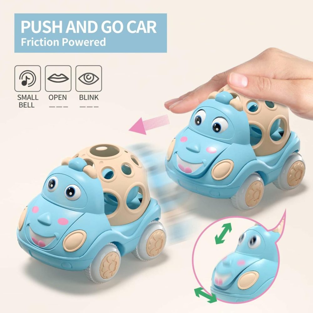 Baby Car Toys For 1 One Year Old Girl & Boy  Pink Rattle Push Cars For Toddler Girls Age 1-2 1-3 Baby Girl Gifts  Green Toy Trucks Soft Rattles For Babies Infant Boys 1+ 2 3 Yr Birthday Gift  |  Rattles & Plush Rings All Toys Pink & Green