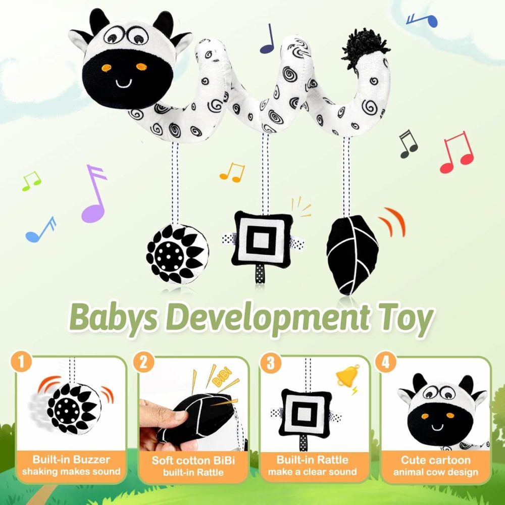 Baby Carseat Hanging Toys  Spiral Car Seat Toys For Babies 0-6 Months Boys Girls  Black And White High Contrast Toys For Newborn 0-3 Months  Spiral Hanging Toys For Baby Stroller/Crib/Bassinet  |  Car Seat & Stroller Toys All Toys Car Seat & Stroller Toys