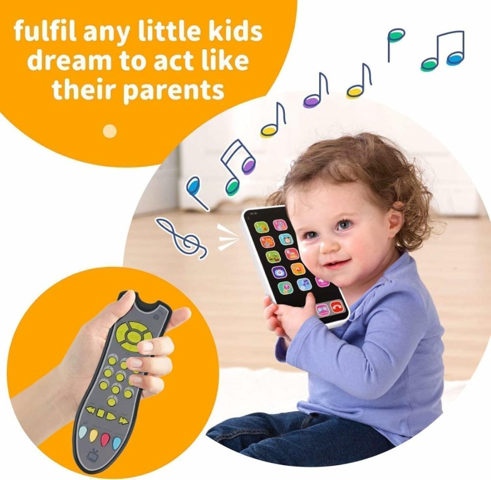 Baby Cell Phone Toy& Tv Remote Control Toy Playset  Toy Phone For Toddlers 1-3 With Light And Sound  Boys And Girls Preschool Education Musical Toy  3 Language Modes: English  French And Spanish  |  Musical Toys All Toys Black