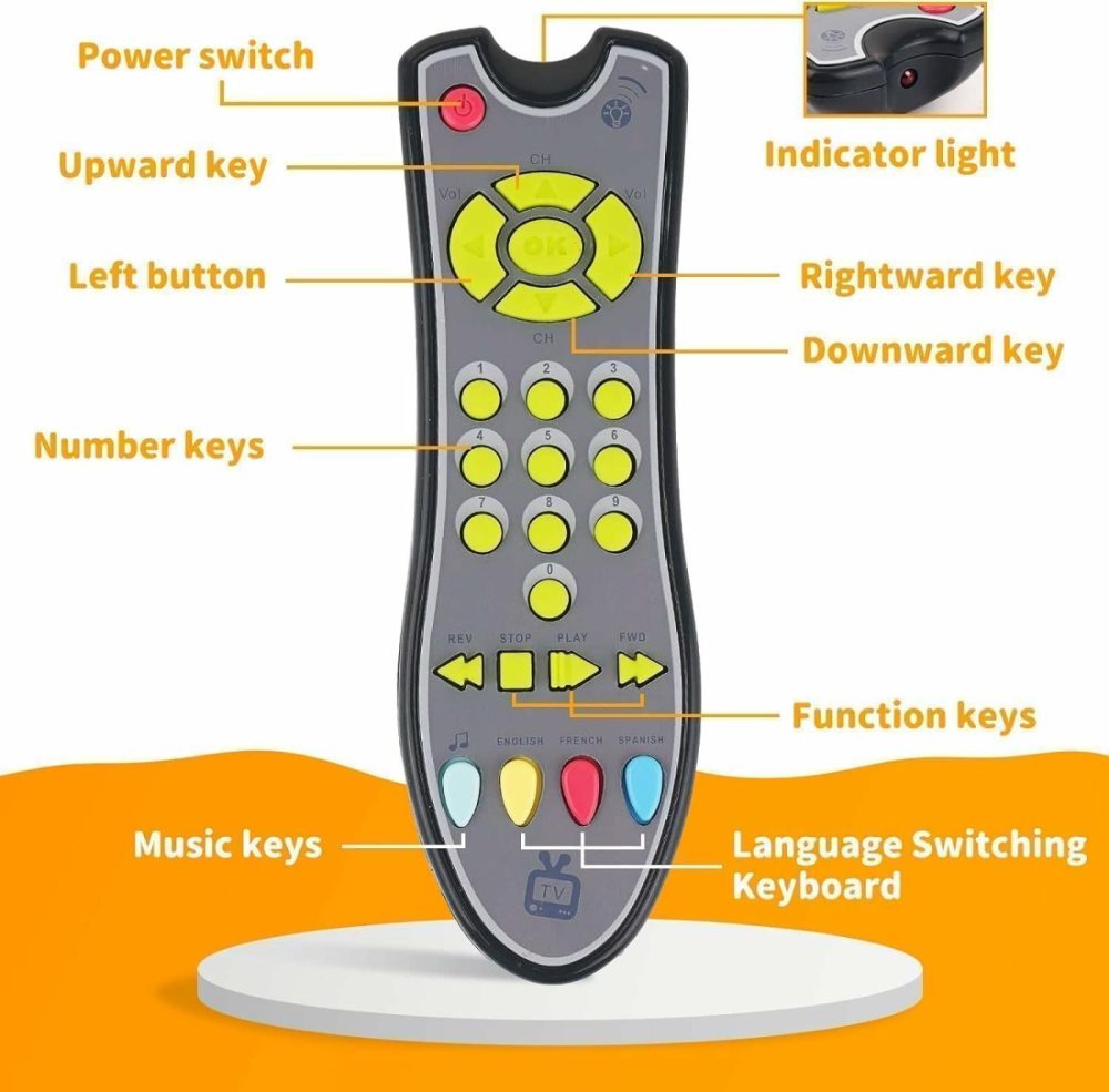 Baby Cell Phone Toy& Tv Remote Control Toy Playset  Toy Phone For Toddlers 1-3 With Light And Sound  Boys And Girls Preschool Education Musical Toy  3 Language Modes: English  French And Spanish  |  Musical Toys All Toys Black