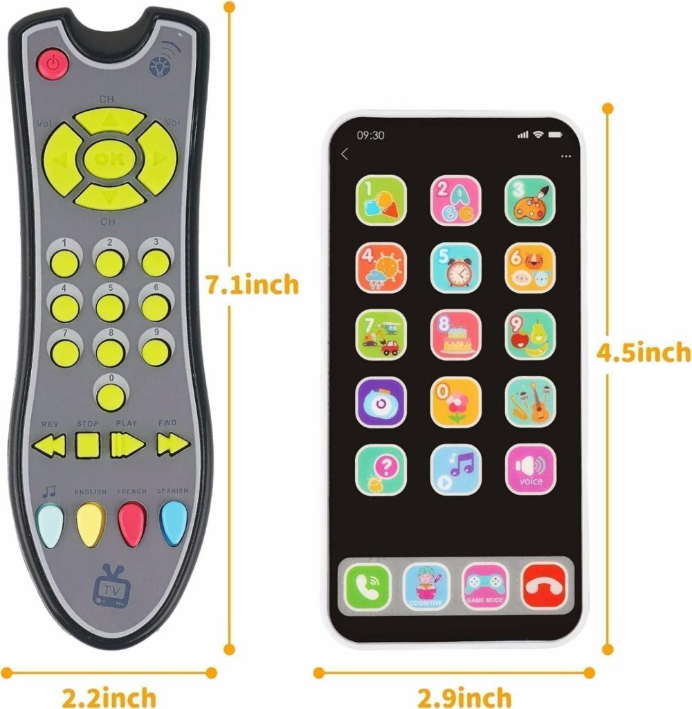 Baby Cell Phone Toy& Tv Remote Control Toy Playset  Toy Phone For Toddlers 1-3 With Light And Sound  Boys And Girls Preschool Education Musical Toy  3 Language Modes: English  French And Spanish  |  Musical Toys All Toys Black