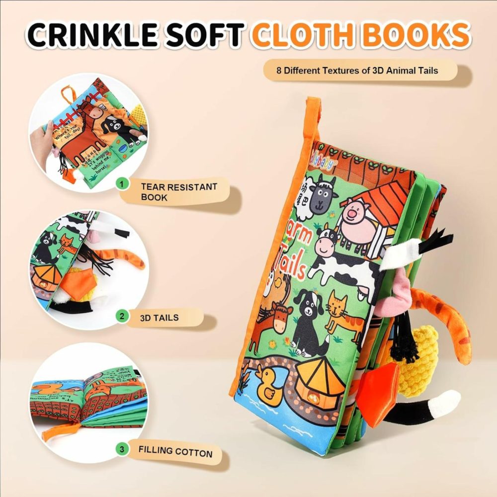 Baby Cloth Books  Touch & Feel Crinkle Soft Books  For Infants Babies  Toddler Early Educational Interactive Stroller Toys  Baby Girl & Boy Gift(Farm Tails)  |  Car Seat & Stroller Toys All Toys B - Farm Tails