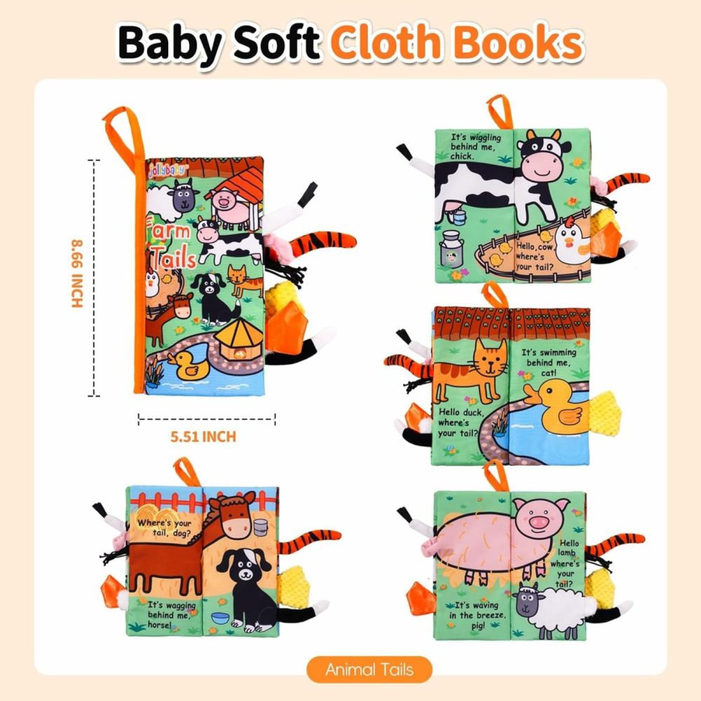 Baby Cloth Books  Touch & Feel Crinkle Soft Books  For Infants Babies  Toddler Early Educational Interactive Stroller Toys  Baby Girl & Boy Gift(Farm Tails)  |  Car Seat & Stroller Toys All Toys B - Farm Tails