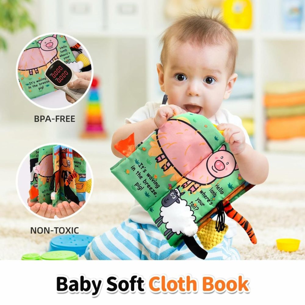 Baby Cloth Books  Touch & Feel Crinkle Soft Books  For Infants Babies  Toddler Early Educational Interactive Stroller Toys  Baby Girl & Boy Gift(Farm Tails)  |  Car Seat & Stroller Toys All Toys B - Farm Tails