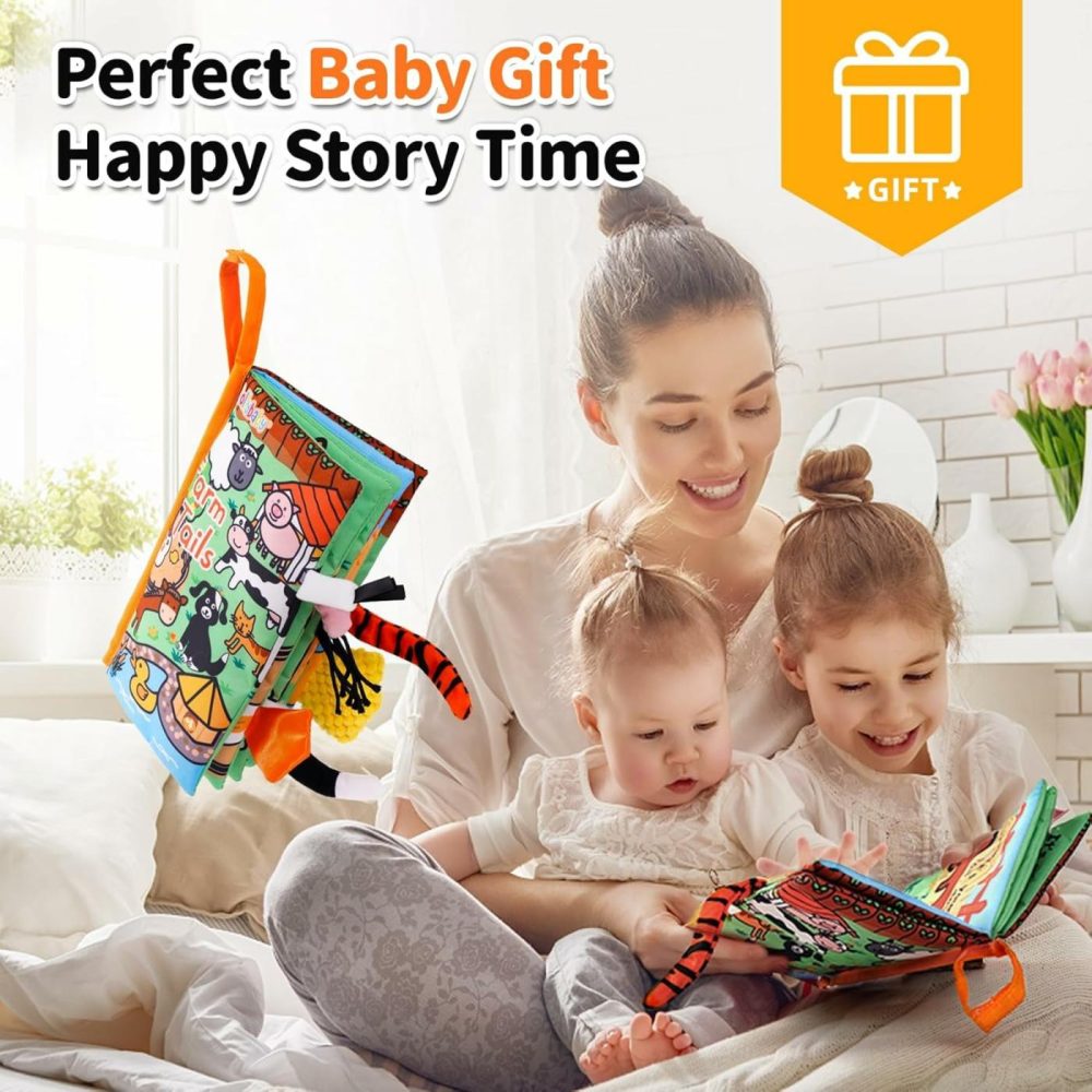 Baby Cloth Books  Touch & Feel Crinkle Soft Books  For Infants Babies  Toddler Early Educational Interactive Stroller Toys  Baby Girl & Boy Gift(Farm Tails)  |  Car Seat & Stroller Toys All Toys B - Farm Tails