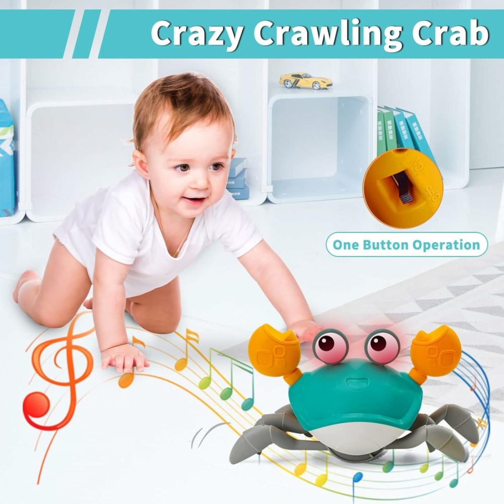 Baby Crawling Crab Musical Toy  Toddler Electronic Light Up Crawling Toy With Automatically Avoid Obstacle  Walking Crab Toy For Toddler Babies Boys Girls  |  Musical Toys All Toys Light Green