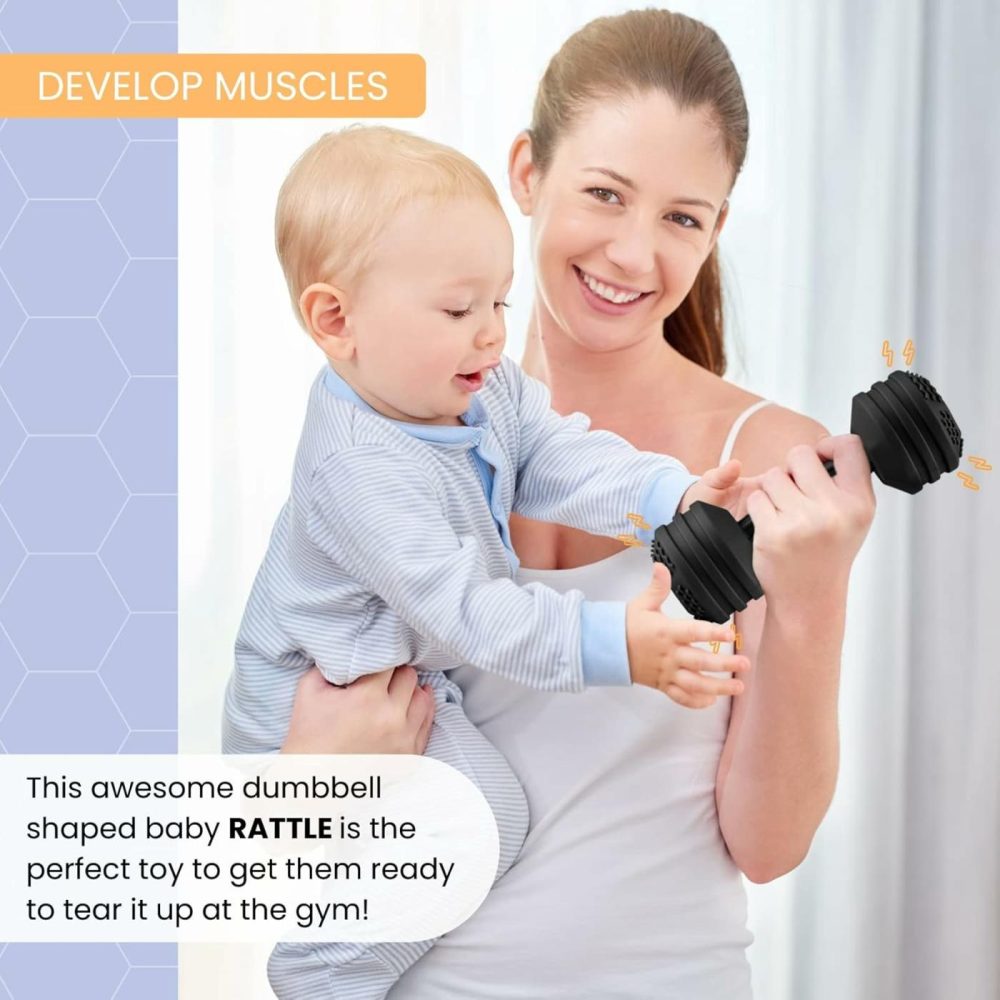 Baby Dumbbell Toy – Silicone Dumbbell Teether Toys Weight Rattle Sensory Toy For Babies – Great Gift For Baby And Toddler Girls Or Boys (Black)  |  Teethers All Toys Black