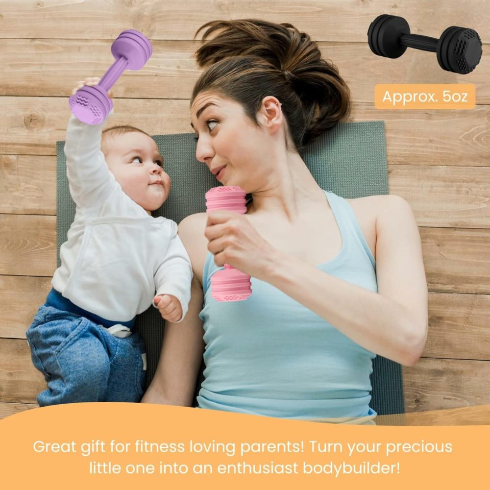 Baby Dumbbell Toy – Silicone Dumbbell Teether Toys Weight Rattle Sensory Toy For Babies – Great Gift For Baby And Toddler Girls Or Boys (Black)  |  Teethers All Toys Black