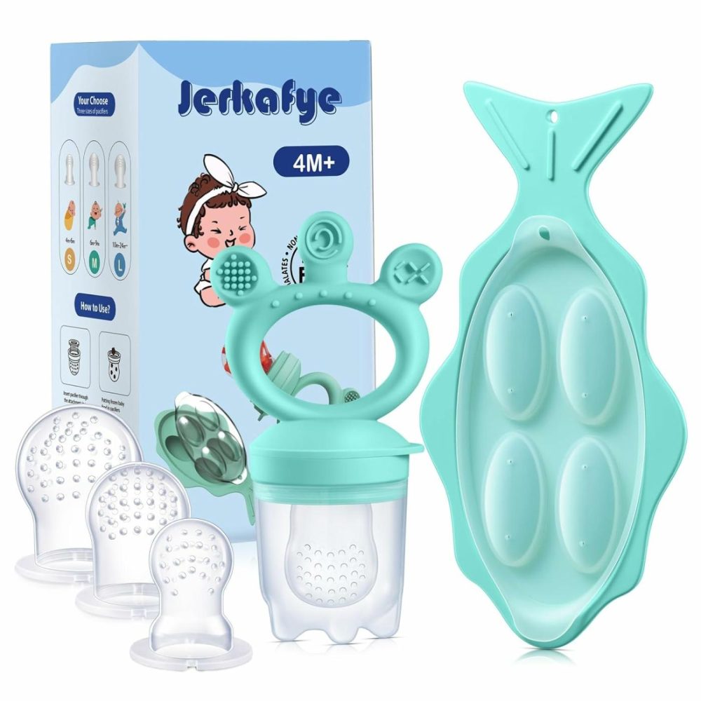 Baby Fruit Feeder-Breastmilk Popsicle Molds Combo  Baby Food Feeder Pacifier Silicone Bpa Free Teether Mesh Fruit Food Feeder For Baby With Ice Cube Tray  Milk Popsicle Molds For Teething 4 Month+  |  Teethers All Toys Light Green