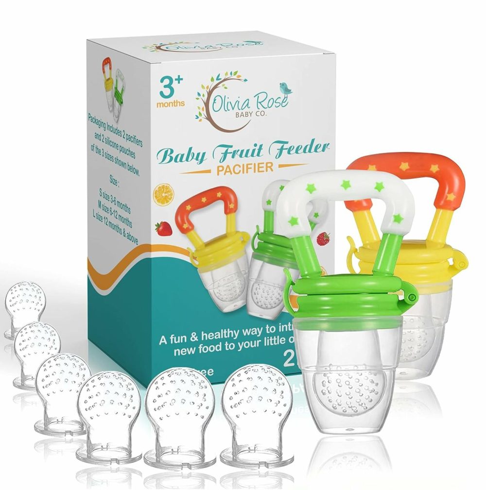 Baby Fruit Feeder Pacifier (2 Pack)  Fresh Food Feeding Teether For Toddler  Bpa Free  Soothing Gum Relief  Infant Silicone Teething Toy  Includes All The Sizes Of The Silicone Nipple Pouches  |  Teethers All Toys Teethers