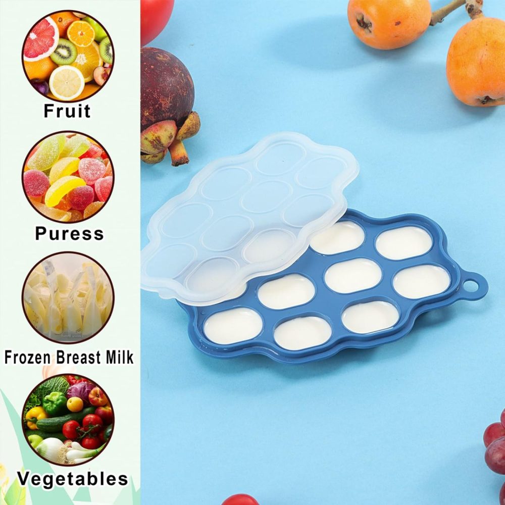 Baby Fruit Feeder Pacifier – 3 Pack | 1 Baby Food Feeder & 1 Baby Teether & 1 Baby Popsicle Molds | Breastmilk Popsicle Molds | Baby Teething Toys | Baby Fruit Food Feeder Pacifier Babies (Steel Blue)  |  Teethers All Toys 06. Steel Blue - Set 2